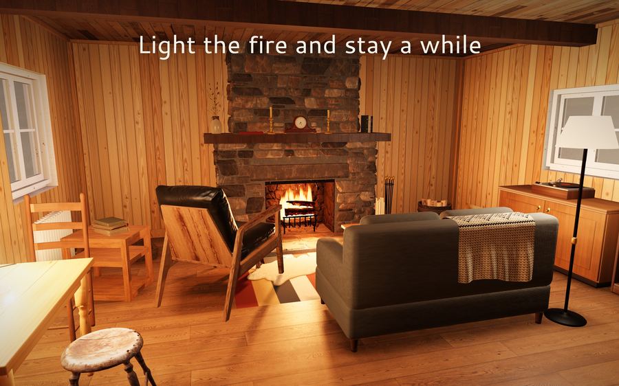The fire lit in the cottage